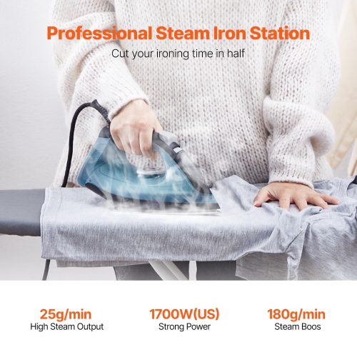 VEVOR 1700W Steam Iron for Clothes, Aluminum Alloy + PTFE Soleplate, Auto Shut-Off, Self-Cleaning, Four Temperature Settings, Quick Heating,