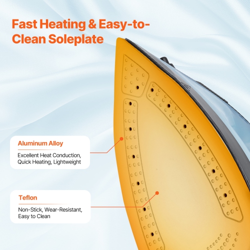 VEVOR 1700W Steam Iron for Clothes, Aluminum Alloy + PTFE Soleplate, Auto Shut-Off, Self-Cleaning, Four Temperature Settings, Quick Heating,