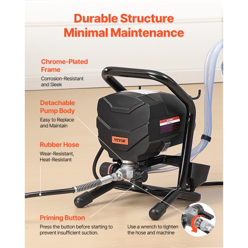 VEVOR 650W High Efficiency Stand Airless Sprayer, 3000PSI Electric Paint Sprayer Machine Extension Rod and Cleaning Kits for Interior and Exterior