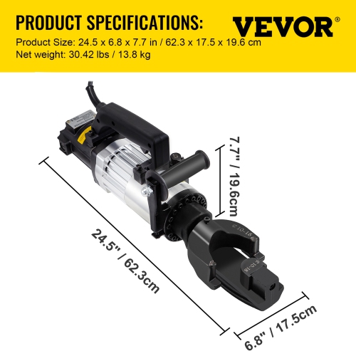 VEVOR 1.5 KW Electric Rebar Bender, 1''(25 mm) Hydraulic Electric Hand Held Rebar Bender, within 5 s, 110 V