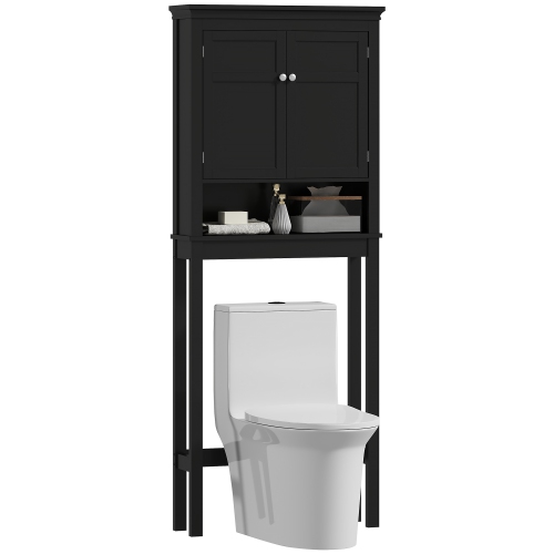 HOMCOM Over the Toilet Storage Cabinet, 3-Tier Bathroom Space Saver Organizer with Adjustable Shelf for Washing, Black