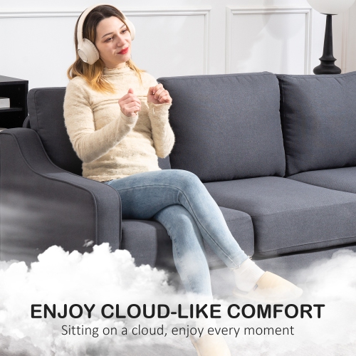 HOMCOM 3 Seater Sofa, Modern Couch with Pocket Spring, Linen Upholstered Sofa with Thick Padded for Living Room, Home Office, Charcoal Grey