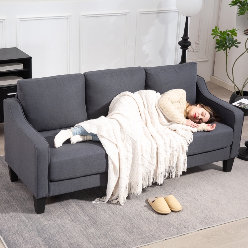 HOMCOM 3 Seater Sofa, Modern Couch with Pocket Spring, Linen Upholstered Sofa with Thick Padded for Living Room, Home Office, Charcoal Grey