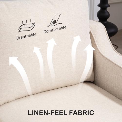 HOMCOM Loveseat Sofa, Modern Couch with Pocket Spring, Linen Upholstered Sofa with Thick Padded for Living Room, Home Office, Beige