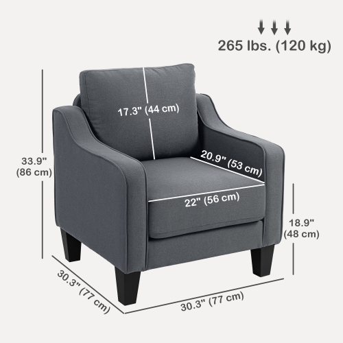 HOMCOM Armchair, Modern Accent Chair with Pocket Spring, Linen Upholstered Single Sofa with Thick Padded for Living Room, Home Office, Charcoal Grey