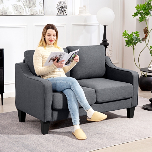 HOMCOM Loveseat Sofa, Modern Couch with Pocket Spring, Linen Upholstered Sofa with Thick Padded for Living Room, Home Office, Charcoal Grey