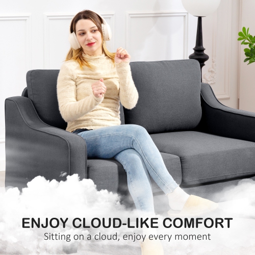 HOMCOM Loveseat Sofa, Modern Couch with Pocket Spring, Linen Upholstered Sofa with Thick Padded for Living Room, Home Office, Charcoal Grey