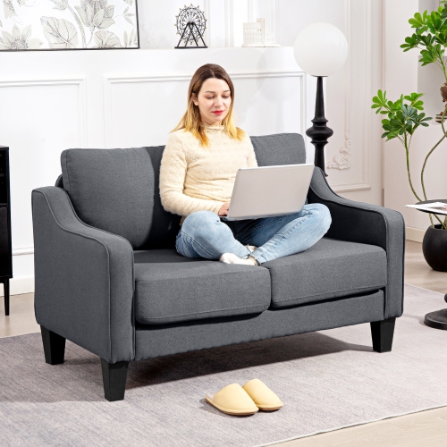 HOMCOM Loveseat Sofa, Modern Couch with Pocket Spring, Linen Upholstered Sofa with Thick Padded for Living Room, Home Office, Charcoal Grey