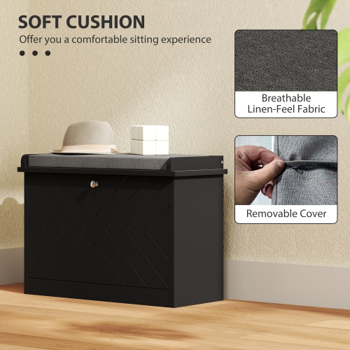 HOMCOM Shoe Bench, Entryway Bench with Flip Drawer, Seating Cushion and Adjustable Shelf for 3-6 Pairs of Shoes for Hallway, Living Room, Black