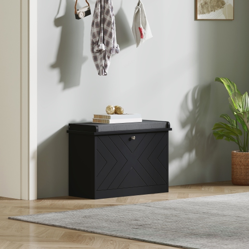 HOMCOM Shoe Bench, Entryway Bench with Flip Drawer, Seating Cushion and Adjustable Shelf for 3-6 Pairs of Shoes for Hallway, Living Room, Black