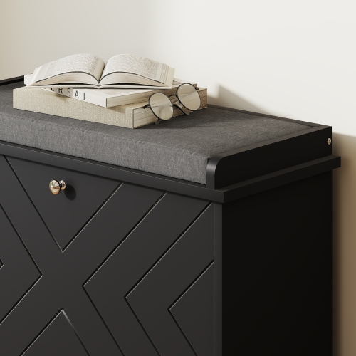 HOMCOM Shoe Bench, Entryway Bench with Flip Drawer, Seating Cushion and Adjustable Shelf for 3-6 Pairs of Shoes for Hallway, Living Room, Black