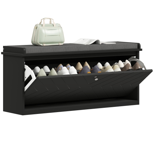 Banc à chaussures de HOMCOM, banc d'entrée avec tiroir rabattable, coussin de siège et tablette réglable pour 5-10 paires de chaussures pour couloir,