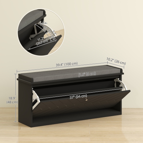 Banc à chaussures de HOMCOM, banc d'entrée avec tiroir rabattable, coussin de siège et tablette réglable pour 5-10 paires de chaussures pour couloir,