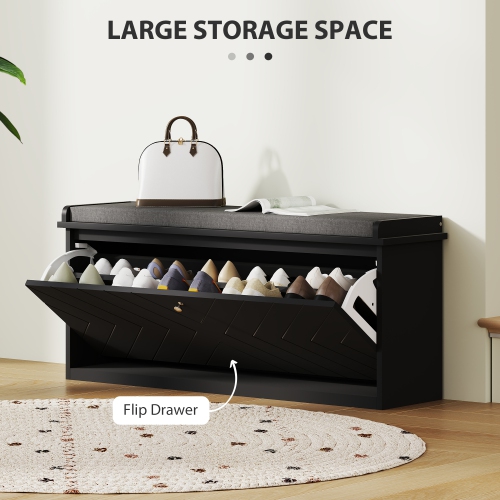Banc à chaussures de HOMCOM, banc d'entrée avec tiroir rabattable, coussin de siège et tablette réglable pour 5-10 paires de chaussures pour couloir,
