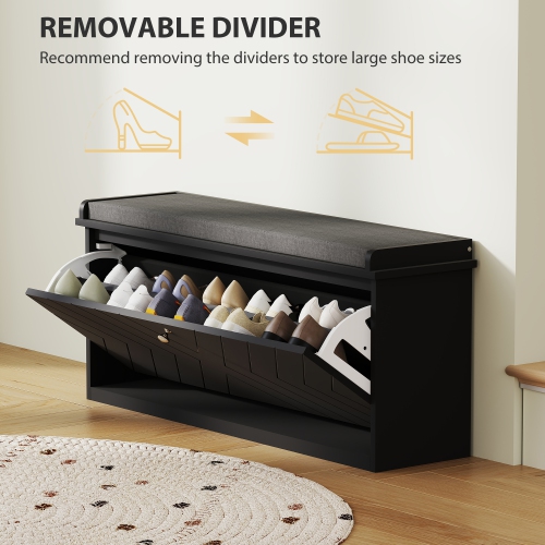 Banc à chaussures de HOMCOM, banc d'entrée avec tiroir rabattable, coussin de siège et tablette réglable pour 5-10 paires de chaussures pour couloir,