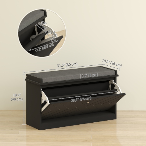 Banc à chaussures de HOMCOM, banc d'entrée avec tiroir rabattable, coussin de siège et tablette réglable pour 4-8 paires de chaussures pour couloir,