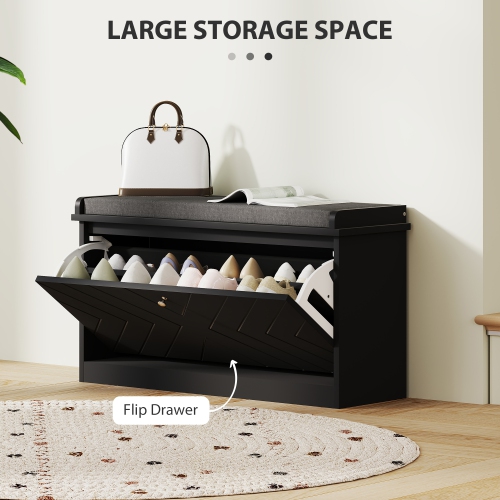 Banc à chaussures de HOMCOM, banc d'entrée avec tiroir rabattable, coussin de siège et tablette réglable pour 4-8 paires de chaussures pour couloir,