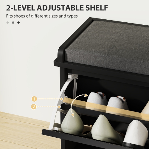 Banc à chaussures de HOMCOM, banc d'entrée avec tiroir rabattable, coussin de siège et tablette réglable pour 4-8 paires de chaussures pour couloir,