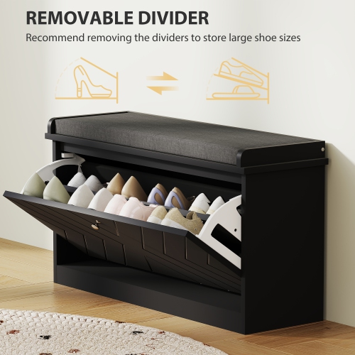 Banc à chaussures de HOMCOM, banc d'entrée avec tiroir rabattable, coussin de siège et tablette réglable pour 4-8 paires de chaussures pour couloir,