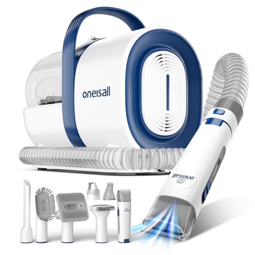 Oneisall LM2 Pet Grooming Kit - Grooming Vacuum with Clipper & Nail Grinder 7 Tools 1.5L Dust Cup for Shedding Pet Hair