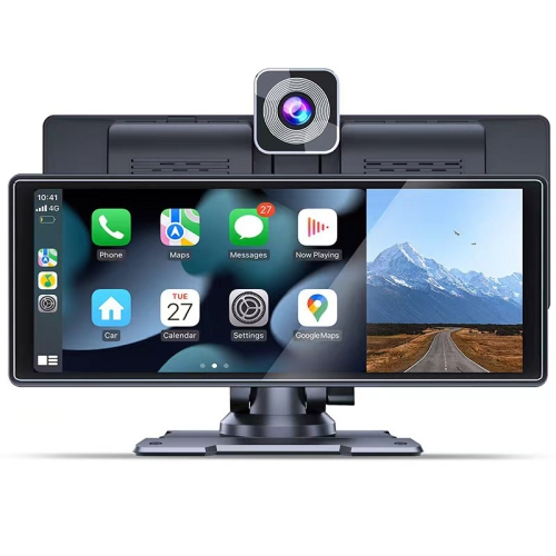 10.26" Wireless Carplay Touchscreen with 4K Front Dashcam,Protable Carplay Screen Digital Media Receivers - Bluetooth,GPS Navigation,G-Sensor
