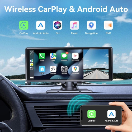 10.26" Wireless Carplay Touchscreen with 4K Front Dashcam,Protable Carplay Screen Digital Media Receivers - Bluetooth,GPS Navigation,G-Sensor
