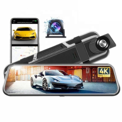 4K Rear View Mirror Camera, 9.66'' 4K Mirror Dash Cam with 1080P Backup Camera, Dash Cam Front and Rear for Car, 24H Parking Mode, Night Vision