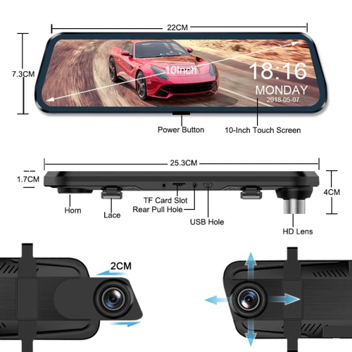 4K Rear View Mirror Camera, 9.66'' 4K Mirror Dash Cam with 1080P Backup Camera, Dash Cam Front and Rear for Car, 24H Parking Mode, Night Vision