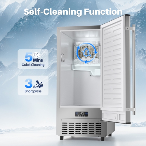 Coolake 15 Inch Wide Under-Counter Ice Maker- 80lbs/Day Built-in Freestanding Ice Machine with 25lbs Storage Bin | Stainless Steel Self-Cleaning LCD