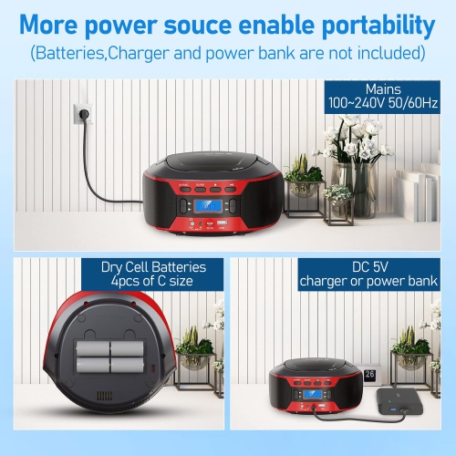 Portable CD Player, Home Bluetooth Speaker With FM Radio and AUX/USB Playback and Headphone Jack