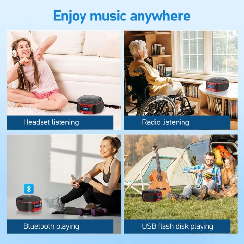 Portable CD Player, Home Bluetooth Speaker With FM Radio and AUX/USB Playback and Headphone Jack