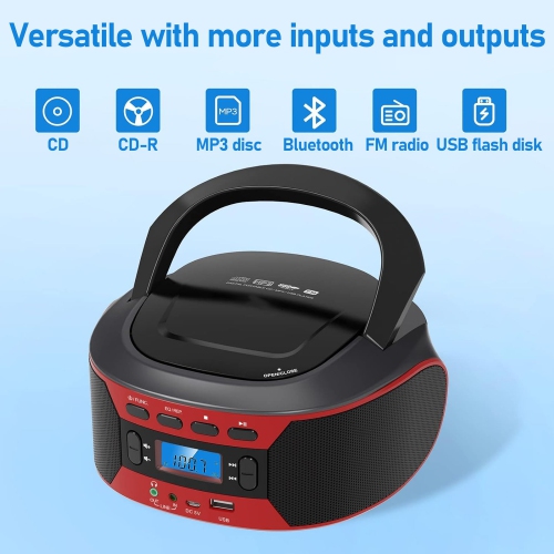 Portable CD Player, Home Bluetooth Speaker With FM Radio and AUX/USB Playback and Headphone Jack
