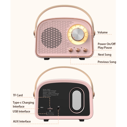 Portable Retro Bluetooth Speaker, Outdoor Wireless Bluetooth Speaker Supports TWS Pairing/U Disk/TF Card/AUX, Suitable for Home, Travel, Outdoor