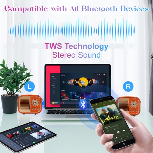 Retro Bluetooth Speaker, Portable Mini Radio for Bedroom, Office - Orange
