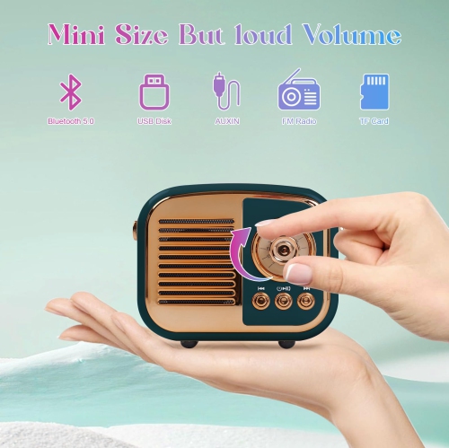 Retro Bluetooth Speaker, Portable Mini Radio for Bedroom, Office - Dark Green