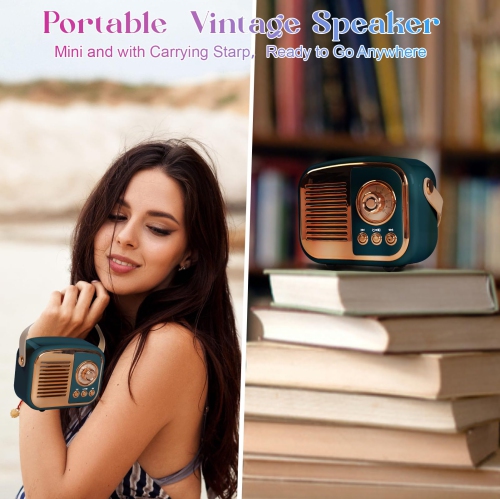 Retro Bluetooth Speaker, Portable Mini Radio for Bedroom, Office - Dark Green