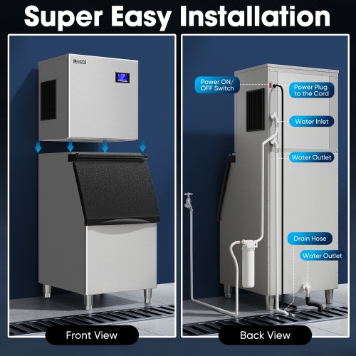 Coolski Commercial Ice Machine 550LBS/Day, 22 Inch Wide Industrial Ice Machine with Large Storage Bin, Ice Ready in 5-15 min, Ice Maker for