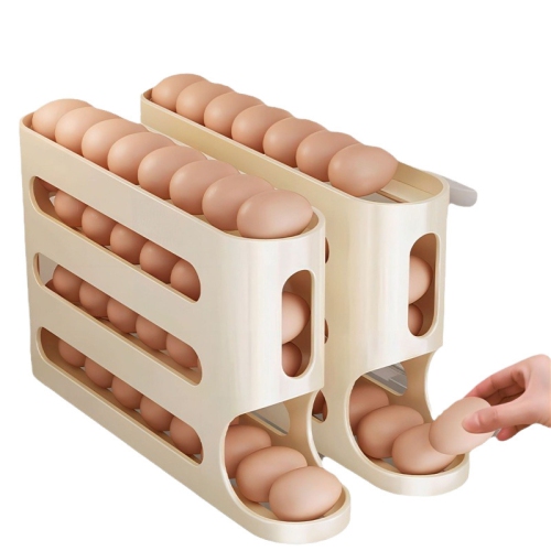 2PCS Egg Holder for Fridge,Egg Container for Refrigerator,Space-Saving Automatic Rolling Eggs Dispenser,4 Tiers Fridge Egg Rack