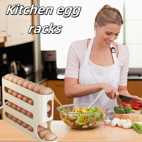 2PCS Egg Holder for Fridge,Egg Container for Refrigerator,Space-Saving Automatic Rolling Eggs Dispenser,4 Tiers Fridge Egg Rack