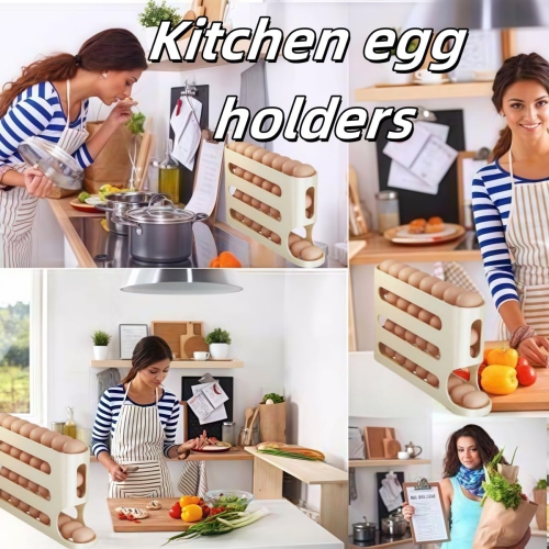 2PCS Egg Holder for Fridge,Egg Container for Refrigerator,Space-Saving Automatic Rolling Eggs Dispenser,4 Tiers Fridge Egg Rack