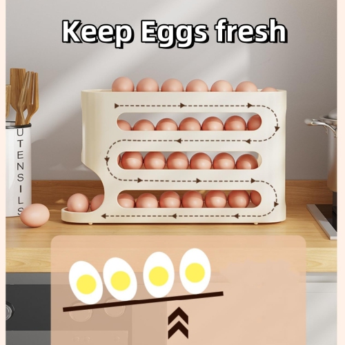 2PCS Egg Holder for Fridge,Egg Container for Refrigerator,Space-Saving Automatic Rolling Eggs Dispenser,4 Tiers Fridge Egg Rack