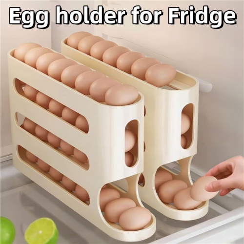 2PCS Egg Holder for Fridge,Egg Container for Refrigerator,Space-Saving Automatic Rolling Eggs Dispenser,4 Tiers Fridge Egg Rack