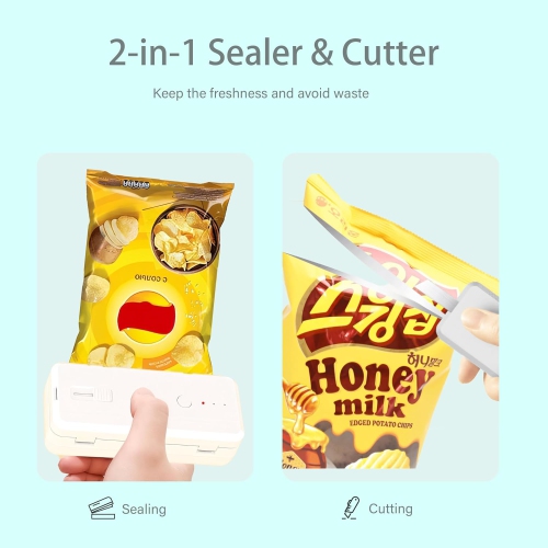 Mini Bag Sealer with Cutter,USB Rechargeable Heat Sealer,Portable Handheld Heat Sealer for Chip Bag Plastic Bags Snack Food Storage