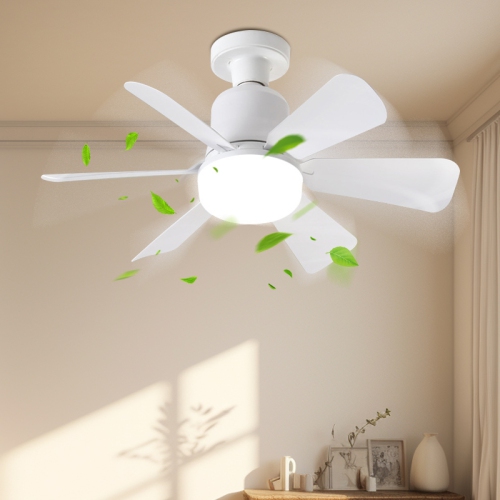 E27 Ventilateur de base avec télécommande, ventilateur de plafond à DEL silencieux avec 6 pales, ventilateur de plafond à intensité réglable LED à 3