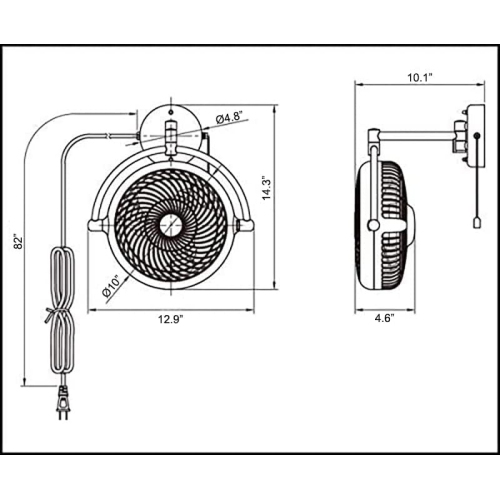 Parrot Uncle Wall Mount Fans Pull in Ceiling Fan with Folding Arm Crod with Plug, 10 Inch, White