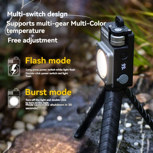 LED camping light USB charging outdoor multi-function magnetic multi-light source COB work inspection light - black