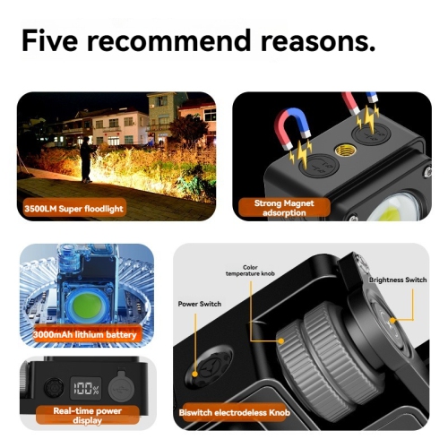 LED camping light USB charging outdoor multi-function magnetic multi-light source COB work inspection light - black