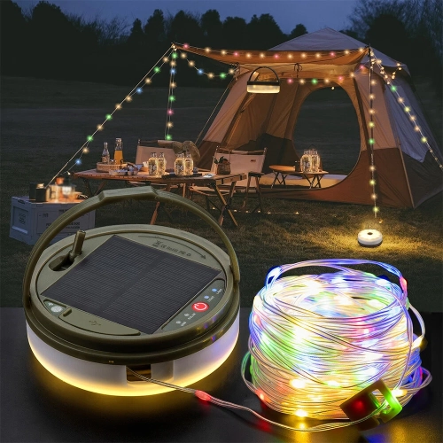 Multifunctional outdoor camping light solar atmosphere light LED light string hanging tent canopy light small color light string - large - white [12