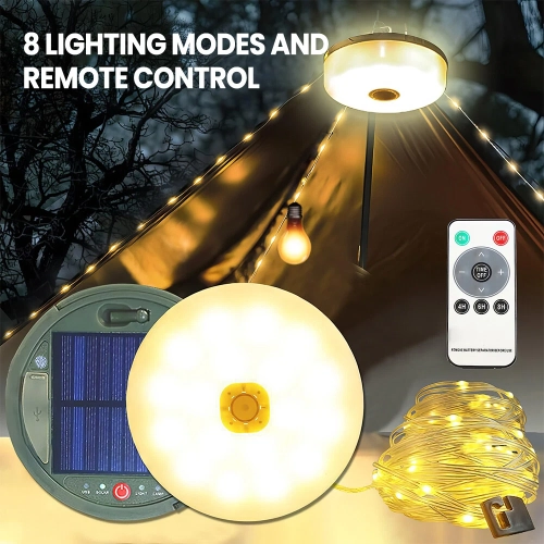 Multifunctional outdoor camping light solar atmosphere light LED light string hanging tent canopy light small color light string - large - warm white