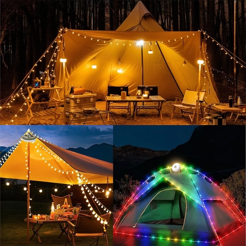Multifunctional outdoor camping light solar atmosphere light LED light string hanging tent canopy light small color light string - large - warm white
